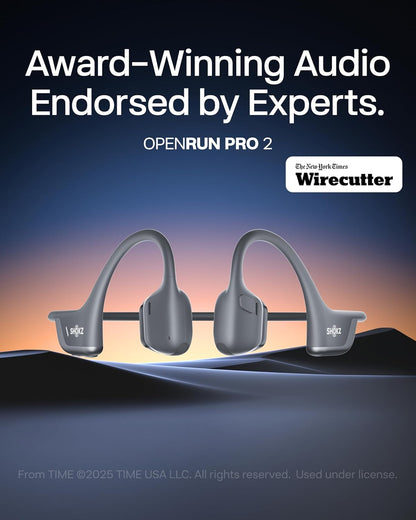 Auriculares deportivos Bluetooth SHOKZ OpenRun Pro 2 de conducción ósea, negro, con tira reflectante; sonido premium DualPitch; percepción del entorno con diseño de oído abierto; micrófono inteligente; IP55; 12h de batería; para correr/ciclismo/senderismo