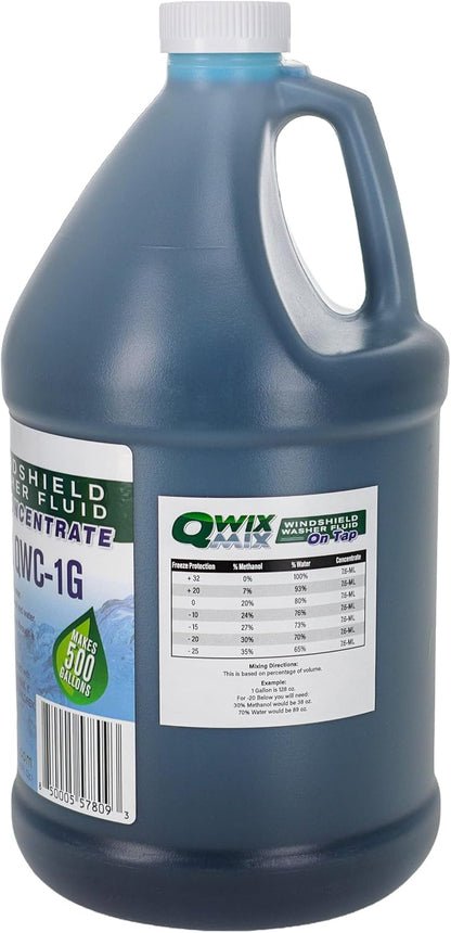 Qwix Mix 1-Gallon Windshield Washer Fluid Concentrate, Makes 500 Gallons, Biodegradable Bug & Grime Remover, Commercial-Grade Streak-Free Glass Cleaner for Cars, Trucks & Fleets