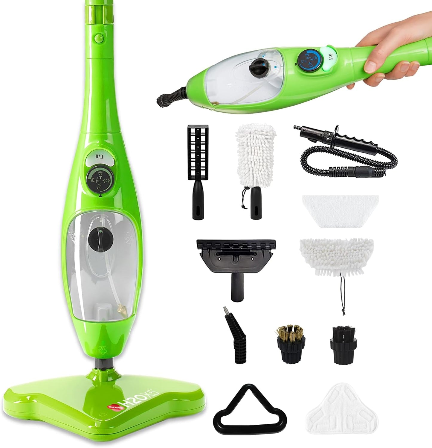 H2O X5 Steam Mop & Handheld Steam Cleaner | 5-in-1 Floor Steamer | Hardwood, Tile & Laminate Cleaner | Carpet Glider Included | Grout, Window & Garment Attachments