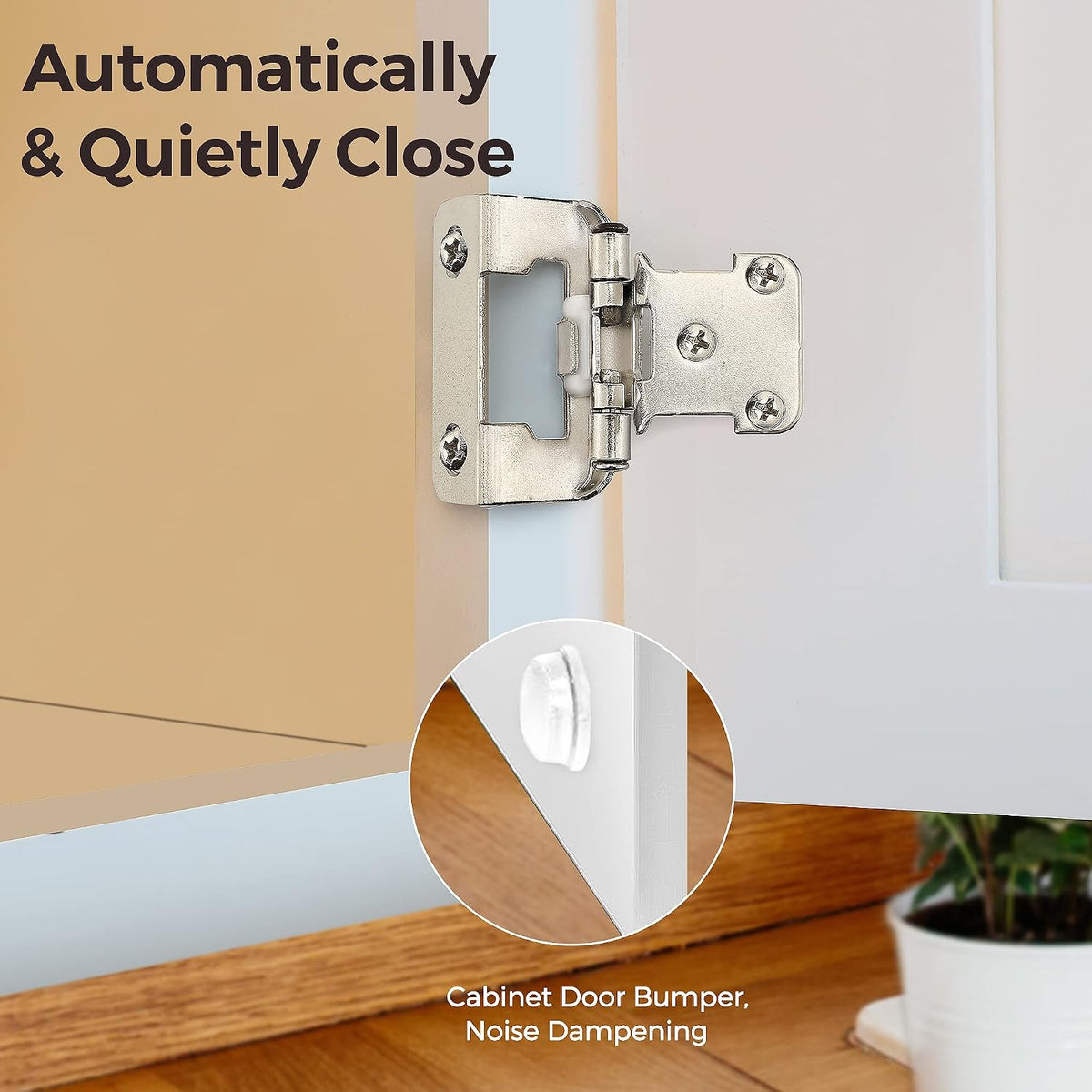 Ravinte Satin Nickel Kitchen Cabinet Hinges, Semi Wrap 1/2" Overlay,60 Pack Self-Closing Design,Semi Wrap Around Hinge,for Face Frame Cupboard, Silver Face Mount Cabinet Hardware,with Screwdriver