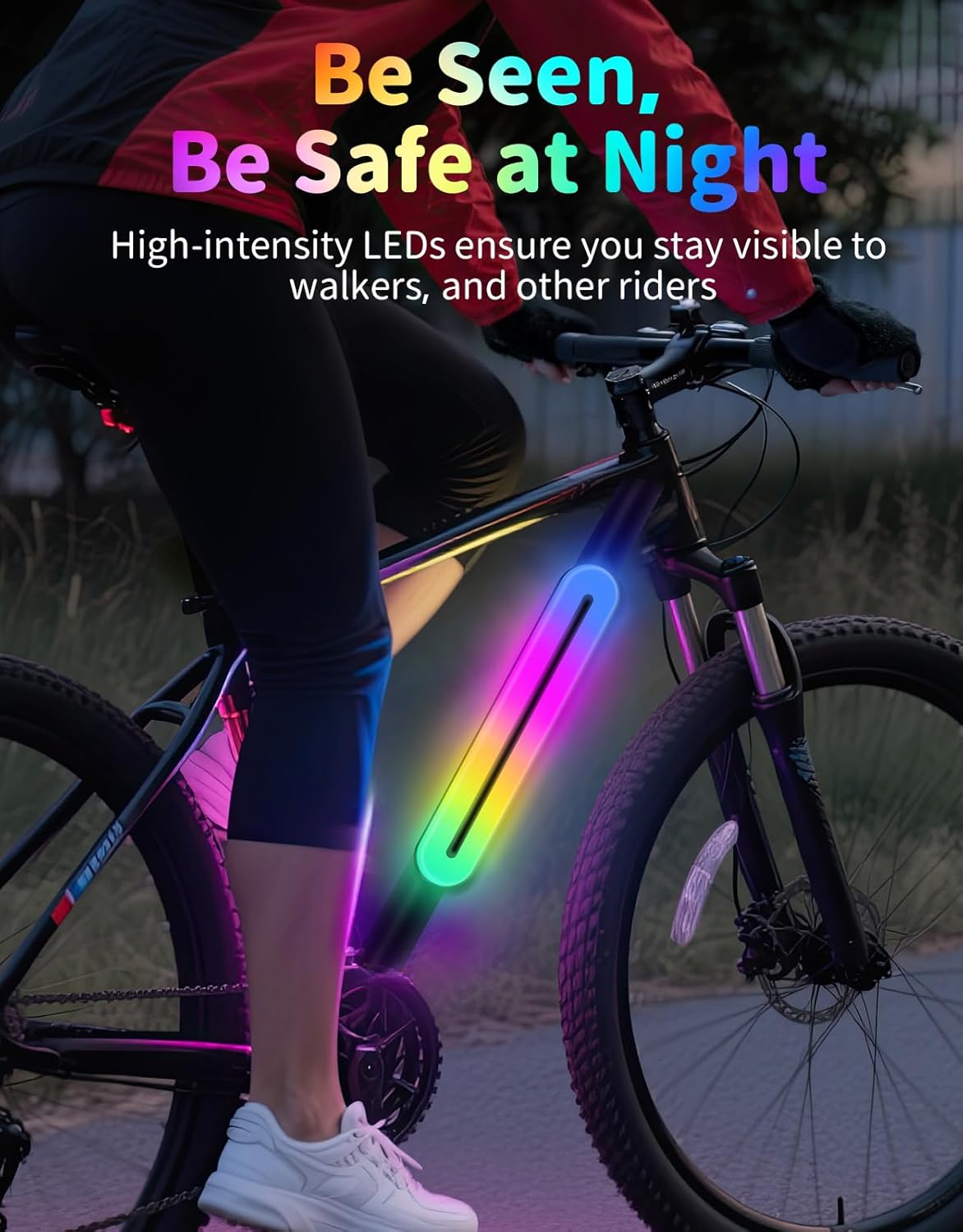BELEEV LED Scooter Frame Light for Scooters & Bicycles, 11-Mode Color-Changing Night Riding Light, Battery Powered Strap-Mount Bike Accessory for Kids, Teens & Adults, Black