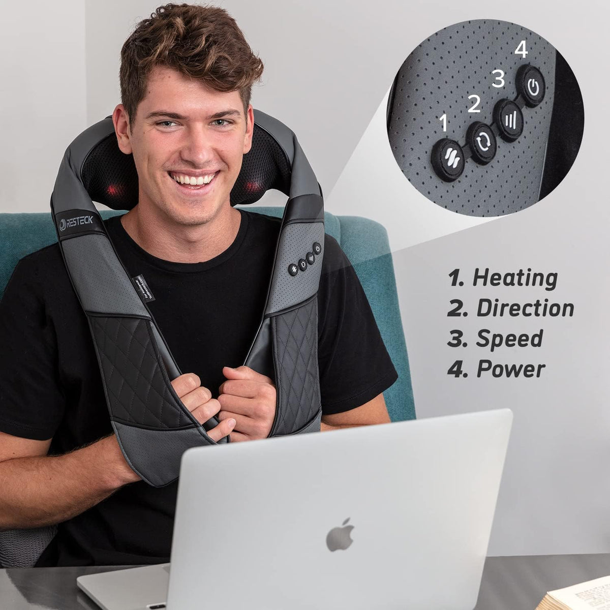 RESTECK Massagers for Neck and Back with Heat, Deep Tissue 3D Kneading Pillow, Electric Shiatsu Shoulder Massager for Neck, Back, Legs & Feet, Full Body Massage, Home, Office & Car
