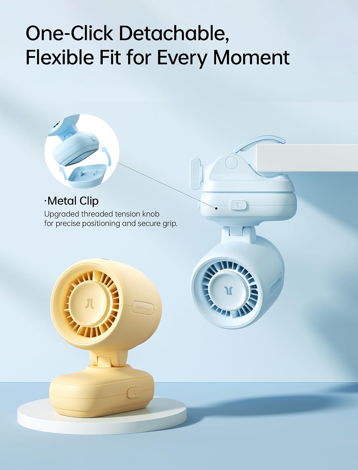 JISULIFE 2026 Clip Fan | Mini Baby Stroller Fan with 5000mAh Battery, 38-Hour Cooling, LED Night Light & Display