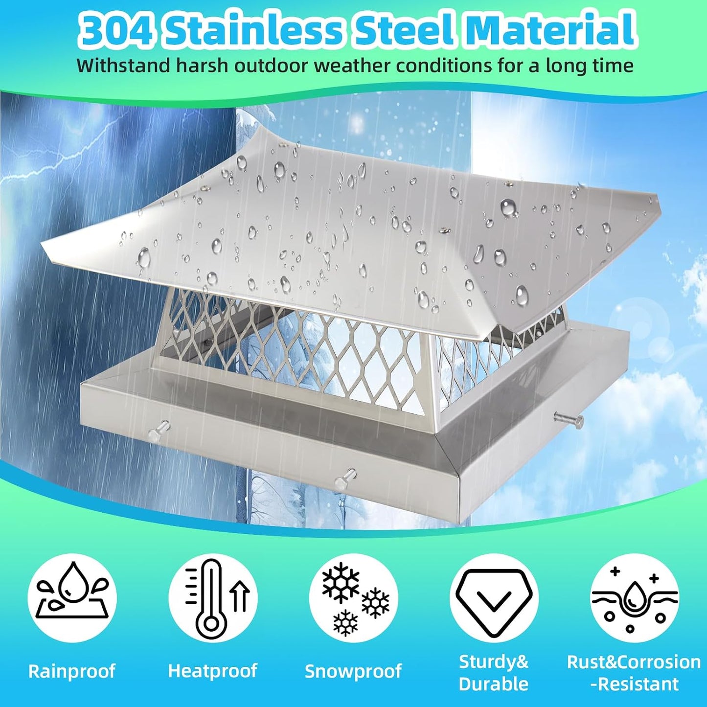 13" x 13" Chimney Cap Fireplace Chimney Cover for Outside Chimney Flue Cap Chimney Flue Cover Chimney Caps for Outside w/ Screen Hood Plate,Stainless Steel Chimney Rain Cap Roof Rain Guard Protector