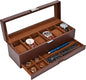 ProCase Watch Box, 6-Slot Watch Display Case with Drawer, 2-Layer Glass Lid Watch Organizer with Faux Leather & Velvet Interior, Espresso