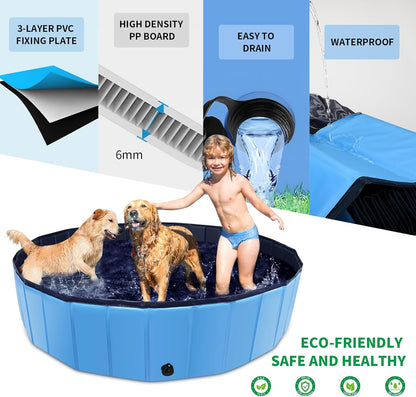 Foldable Dog Pool 47" x 47" x 12", Collapsible Pet Swimming Pool with Hard Plastic Support, Non-Slip Dog Bath Tub for Outdoor Backyard, Blue