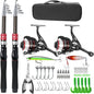 ministoream 2-Pack Carbon Fiber Fishing Rod and Reel Combo, 6.89ft Telescopic Spinning Rods with 57-Piece Accessories Kit for Bass, Saltwater & Freshwater