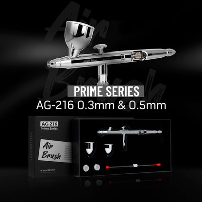 Airgoo Prime Series Airbrush Kit AG-216 Dual Action Gravity Feed Airbrush Kit with 0.3mm/0.5mm Nozzles & Needles, 7CC/10CC Fluid Cups for Tattoo, Modeling, Cake Decor, Nail Painting