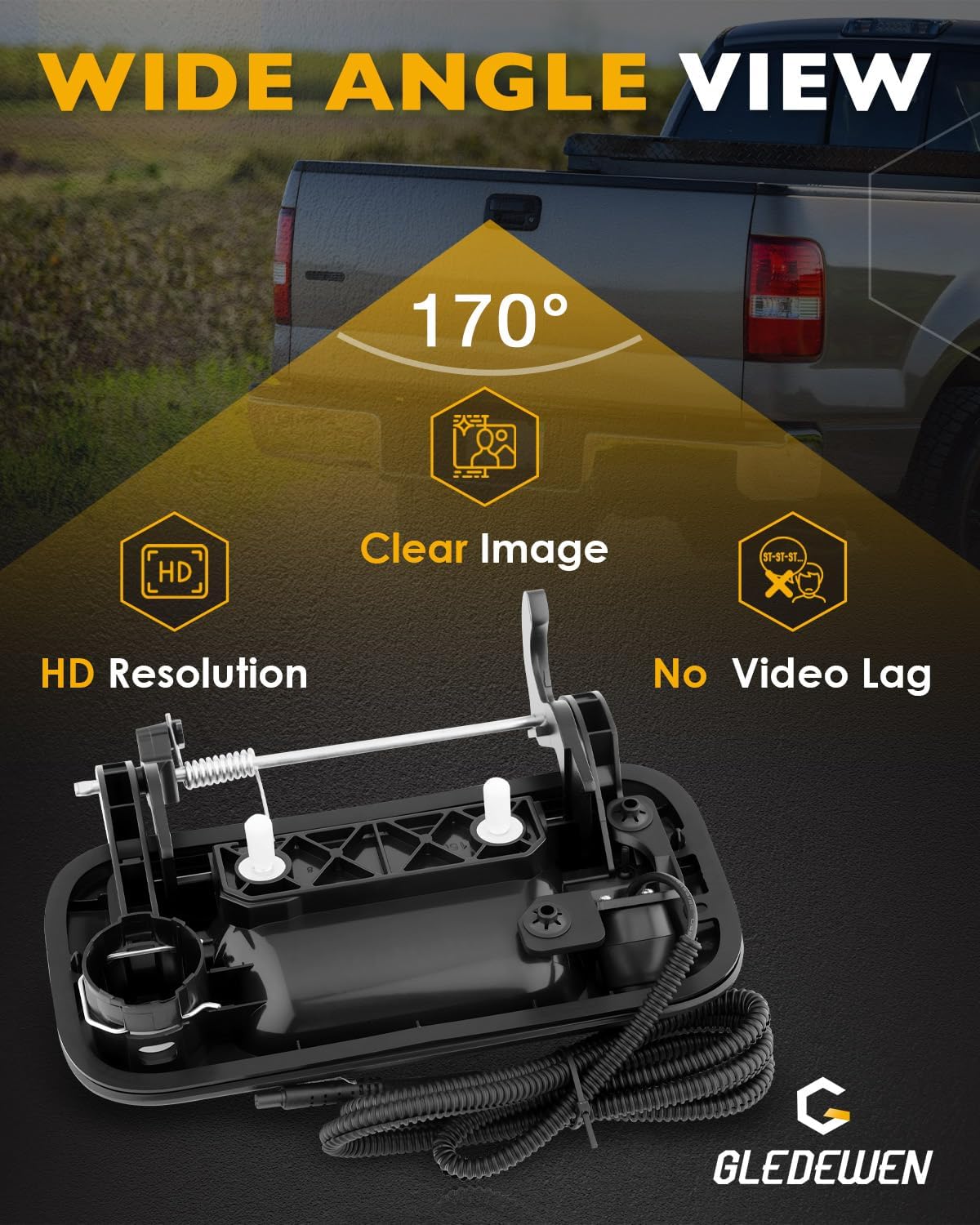 Backup Camera Handle w/Rear View Mirror Monitor, Fits 04-16 Ford F150 F250 Tailgate, Compatible with F350 F450 F550 Super Duty/Explorer, 4.3" Rear View, 170° Viewing Angle, Waterproof Reverse Camera