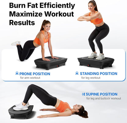 Merach CV30 Curved Vibration Plate Exercise Machine for Lymphatic Drainage Risistance Band, Vibrating Plate with Real-Time Calorie Tracking on LED Display, Fitness Equipment for Home Gym Women Men