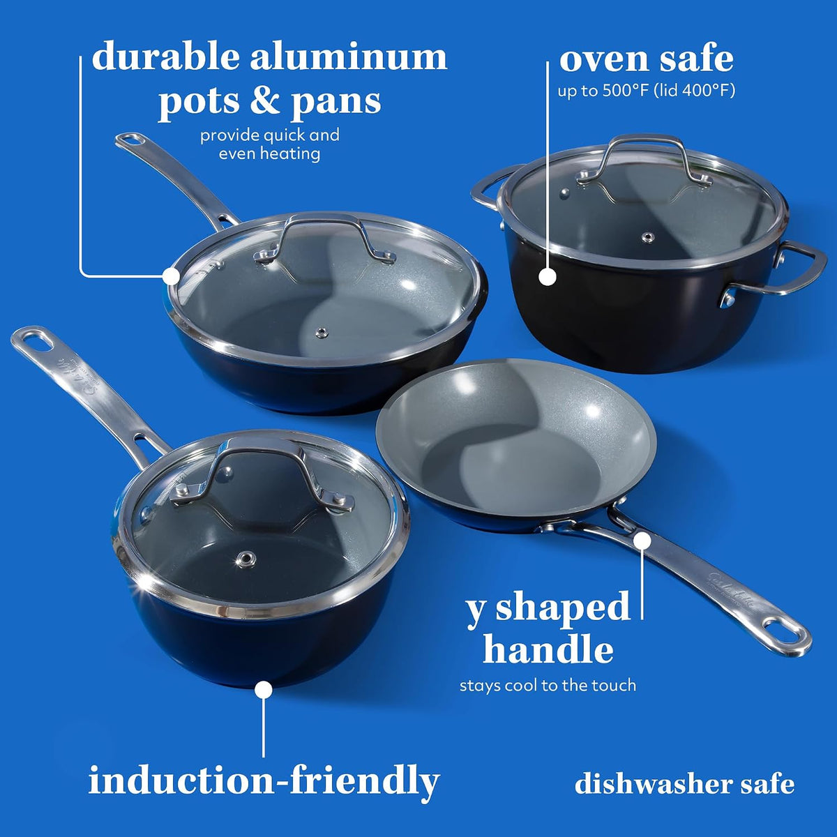 Sur La Table Kitchen Essentials 10 Piece PFA Free Titanium Ceramic Nonstick Interior Forged Aluminum Cookware Pots and Pans Set - Black - Induction Compatible