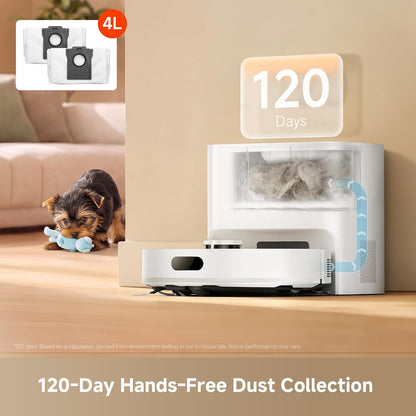 dreame D20 Air Plus Robot Vacuum and Mop, 20,000Pa Powerful Suction 120-Day Self-Emptying with 4L Dust Bag, Anti-Tangling Tech, Edge-to-Corner Cleaning, Deep Carpet Cleaning, 360° Navigation