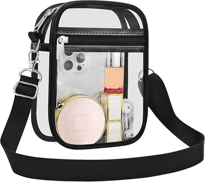 USPECLARE Clear Purse for Stadium Events, Transparent Messenger Crossbody Bag with Adjustable Removable Strap, PVC Clear Bag for Concerts, Sports & Events, Black