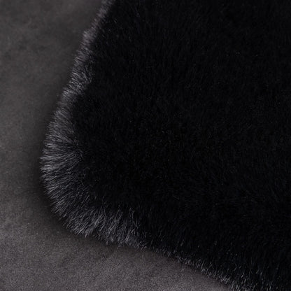 Ghouse Faux Rabbit Fur Round Rug 3ft Black Round Rugs for Bedroom Decor Fluffy Area Rugs for Living Room, no-Shedding Carpet Sheepskin Washable Rug Rome Decor