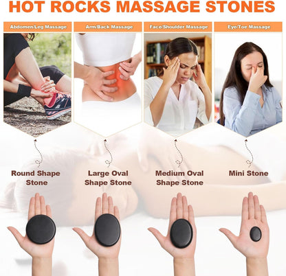 Primachen 9-Piece Hot Stones Massage Warmer Kit, Portable Basalt Massage Stones with Electric Heater, Home Spa Therapy Set