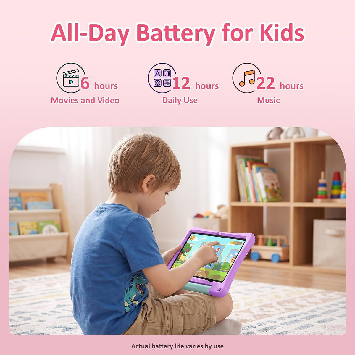 NextCheer 10.1-Inch Kids Tablet, Android 16, 6GB RAM, 64GB Storage, Expandable to 1TB, Dual-Band Wi-Fi, Parental Controls, Kids Tablet with Protective Case, Purple