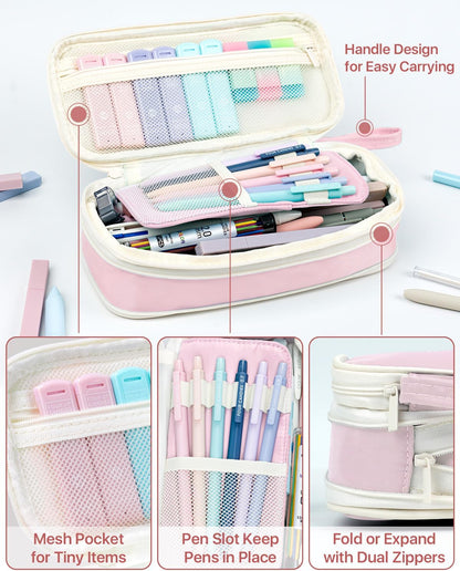 Four Candies 56-Piece School Supplies Set with Pink Pencil Case, Mechanical Pencils, Gel Pens, Ballpoint Pens, Highlighters and Refills