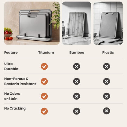 SMIRLY Titanium Cutting Board for Kitchen, with Holder, 3 Pack, Silver