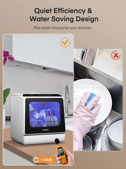 Countertop Dishwasher with Delay Start, 5+1 Wash Programs No Installation Needed, 360° Dual Spray, 167° High-Temp Wash, 5L Built-in Tank