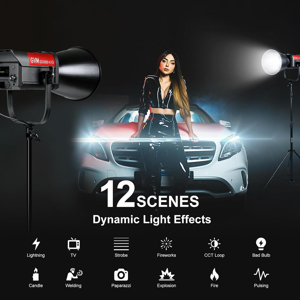 GVM 300W LED Video Light, 221950lux/1m, AIO SD300B Photography Lighting Kit with APP Control, 2700K-6800K Studio Light Continuous Lighting Kit for YouTube,Film,12 Scene Effects