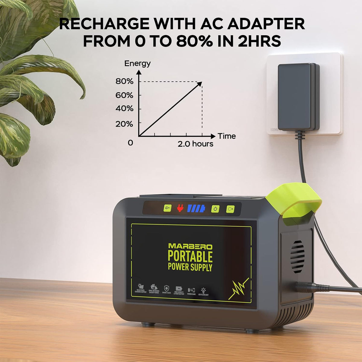 MARBERO Portable Power Station 88Wh, 120W Surge, 24,000mAh Power Bank with 110V AC Outlet, 8 Output Ports for Camping, Home Backup, Outdoor Emergency, Hunting & Fishing