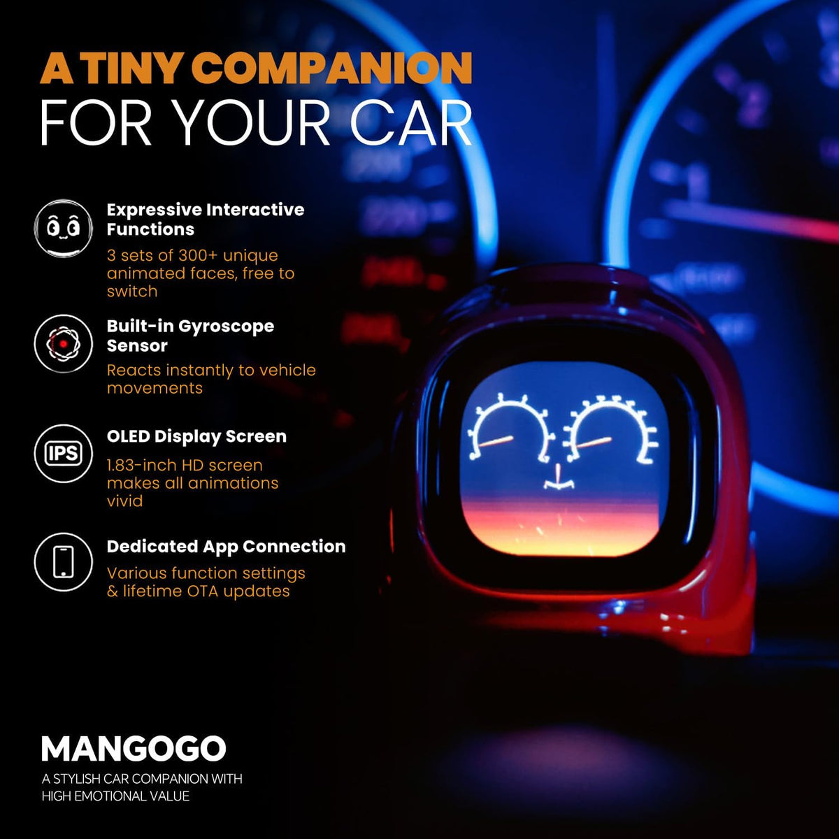 Smart Car Dashboard Robot Ornament, Car Gift (Red, Vibrant Sets) 300+ Dynamic Expressions with Sound Effects, Emotional Driving Companion, Built-in gyro sensor, APP & OTA update.
