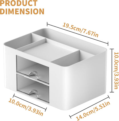 Marbrasse Pen Organizer with 2 Drawers, Multi-Functional Desk Pencil Holder with 5 Compartments and Drawers for Office, School and Art Supplies