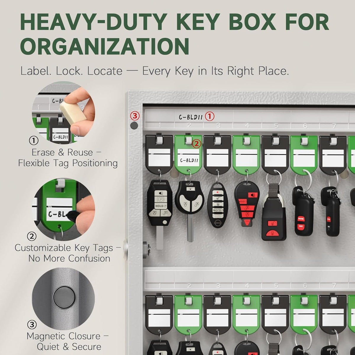 WeHere 32-Key Smart Key Lock Box | Bluetooth Keypad, App Control, One-Time Password & Wall-Mounted Key Cabinet