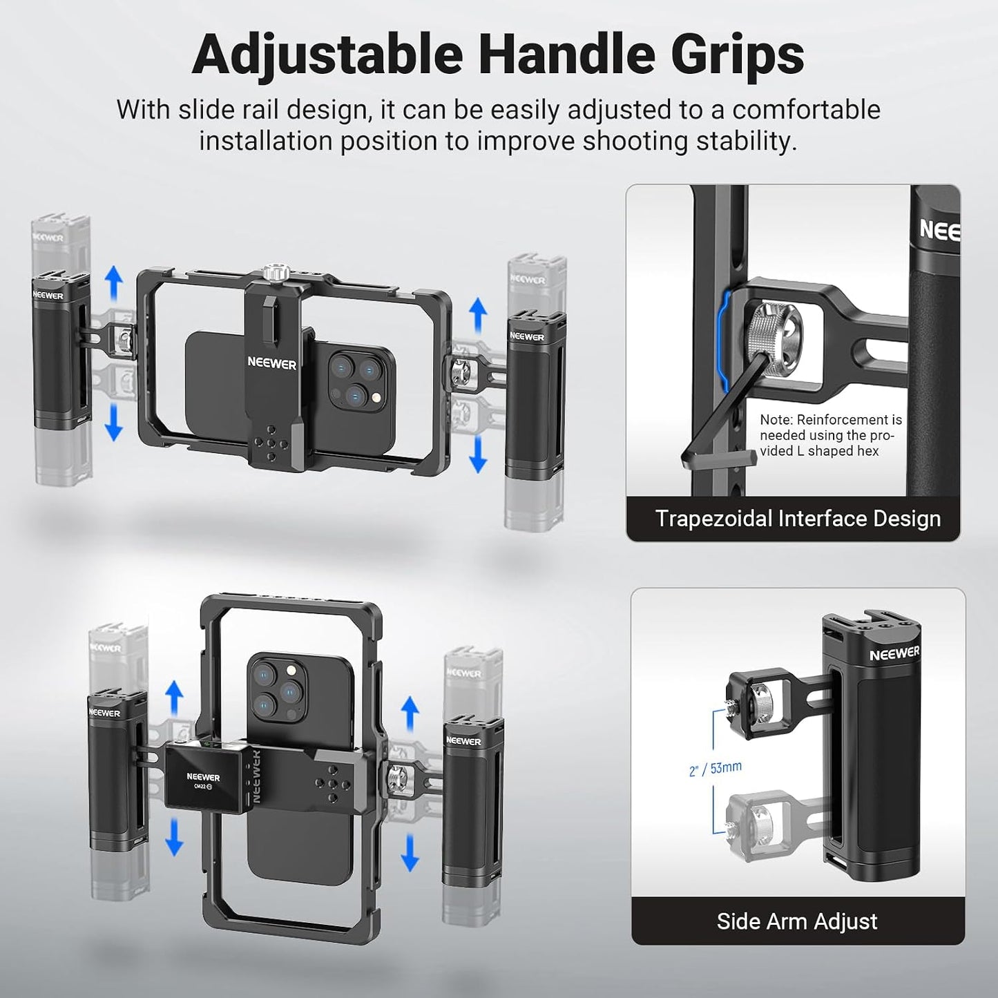 NEEWER Upgraded Phone Rig Vlogging Kit, Video Stabilizer with Dual Handle, Wireless Mic Clip Slot for TikTok YouTube, Compatible with SmallRig iPhone 17 Pro Max 16 16e 15 Galaxy S25 Ultra, PA009