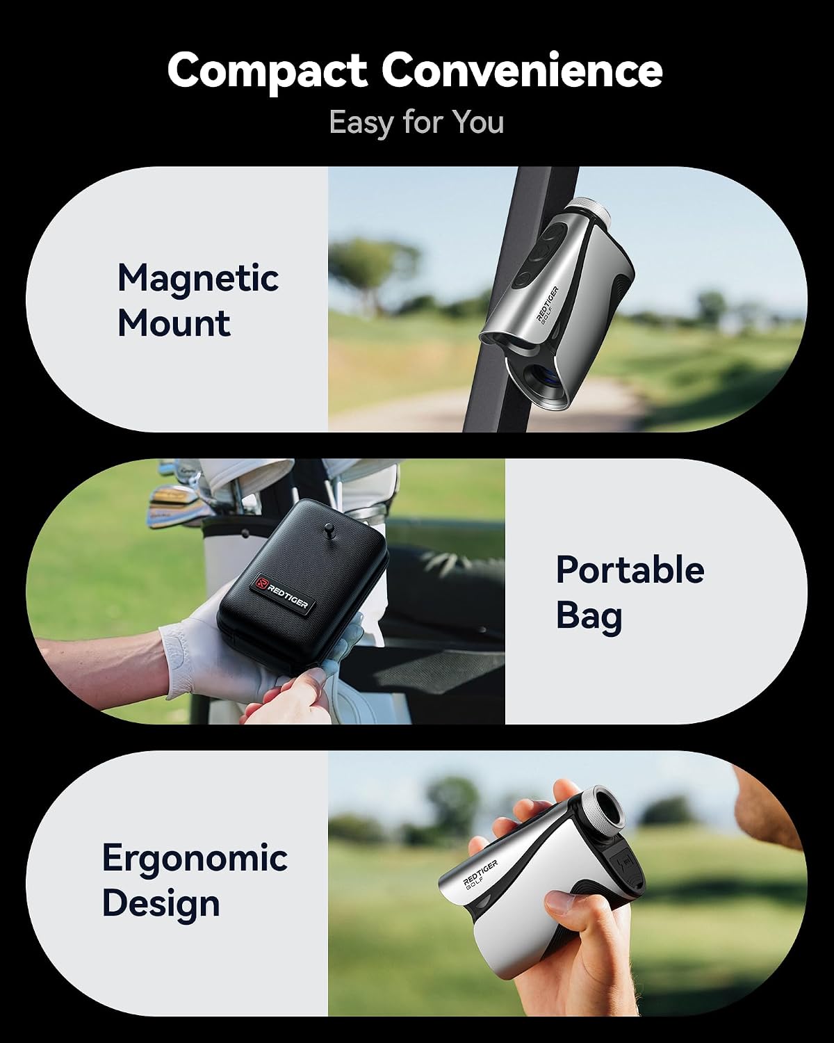 Telémetro de golf REDTIGER OLED con pendiente, 1200 yardas, magnético con aumento de 7x, vibración de bloqueo de bandera, recargable, resistente al agua IP54, batería para 36 hoyos, conmutable metros/yardas
