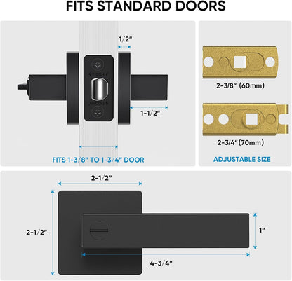 TICONN 5PK Matte Black Door Handles Interior, Reversible Square Door Levers Knob for Hallway, Bedroom, Bathroom (with Lock, 5PK Privacy)