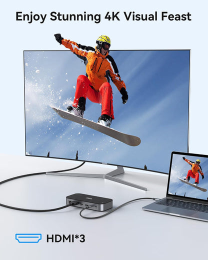 Selore 3 HDMI Docking Station with Charging, Triple Display Docking Station | Laptop Docking Station 3 Monitor,Triple Monitor Docking Station,Triple 4K...