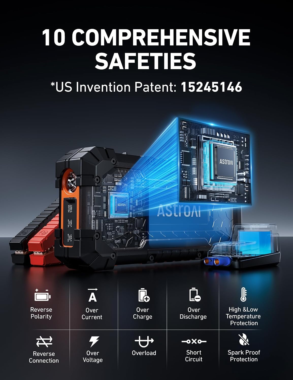 AstroAI S8 Ultra 12V 4000A Lithium Jump Starter Up to All Gas/12L Diesel Heavy-duty Battery Booster with Smart Jumper Cables, Type-C Power Bank, 3-Mode LED Flashlight, Rugged Protection, Orange