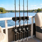 Pontoon Fishing Rod Holder for Square Rail, 4-Rod Vertical Storage Rack, No-Drill Adjustable Clamp-On Holder for Pontoon Boats, Docks & Marine Use, Black