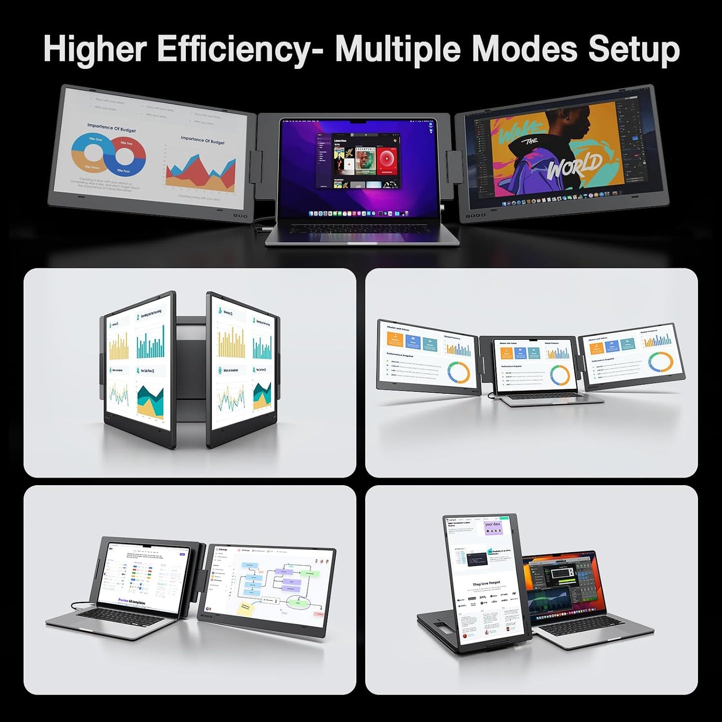 KYY Extensor de pantalla para laptop de 15.6", Monitor portátil FHD IPS de 1080P, un solo cable USB-C, triple monitor, pantalla dual de viaje para laptops de 12"-17", rotación de 360° y soporte, X90D (Requiere controlador)
