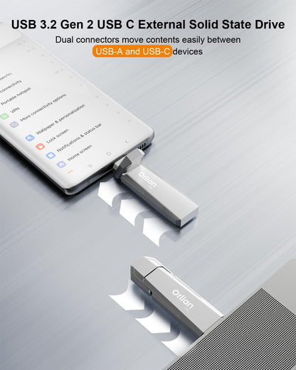 Orlian 1TB External Portable SSD USB Solid State Drive Up to 1000MB/s USB 3.2 Gen 2 Dual Drive Type C + USB A Solid State Thumb Drive