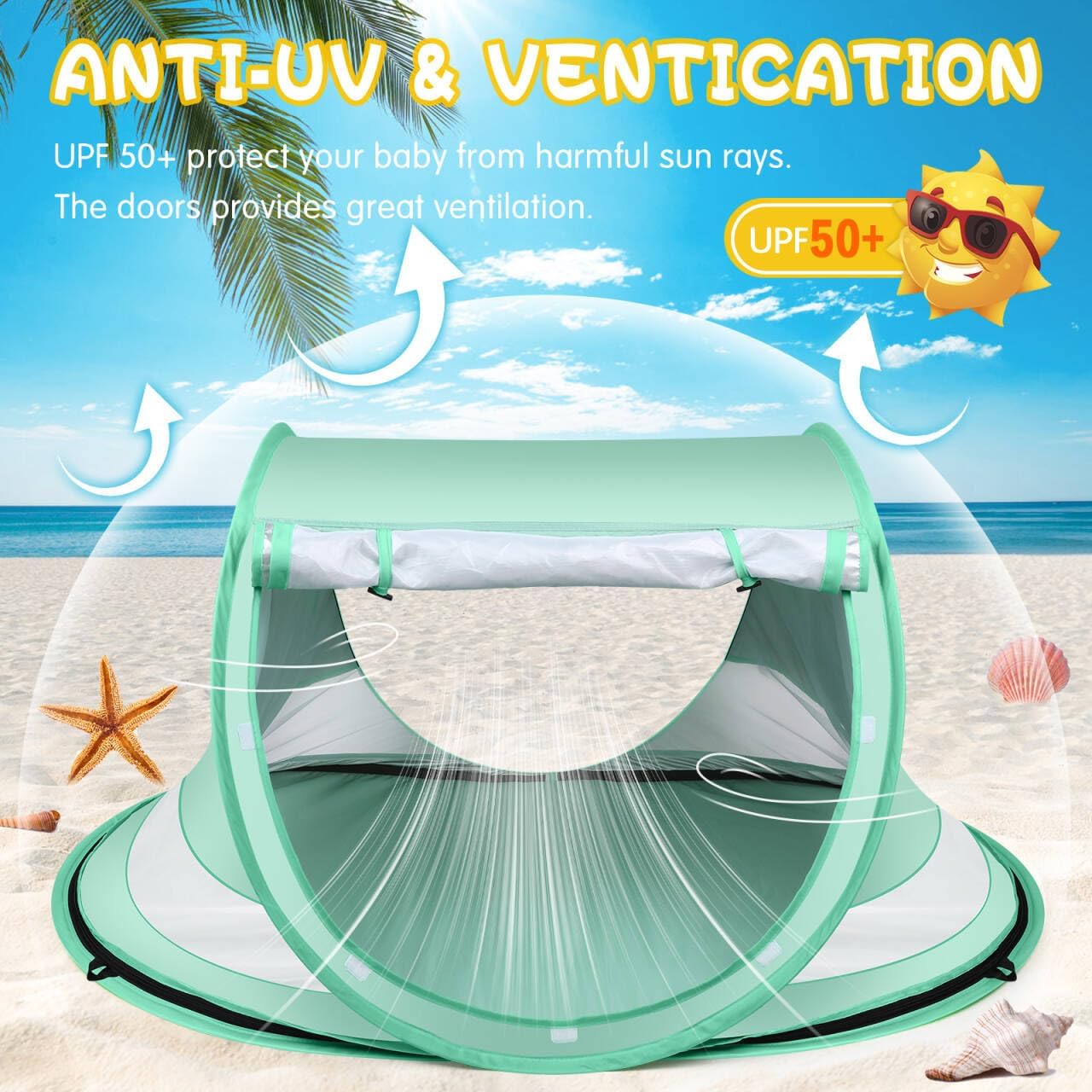 Kapeazo Baby Beach Tent, Pop-Up UV Sun Shade for Infants and Toddlers, Green