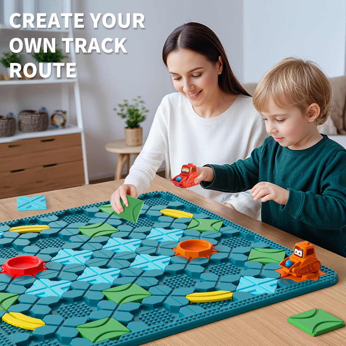 burgkidz STEM Logical Road Builder Board Game, Large 22.05" x 22.05" Maze Puzzle with 200+ Challenges, 3 Game Modes, Pull-Back Cars & Marbles, Educational Toy for Kids Ages 4-8