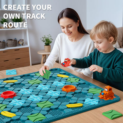 burgkidz STEM Logical Road Builder Board Game, Large 22.05" x 22.05" Maze Puzzle with 200+ Challenges, 3 Game Modes, Pull-Back Cars & Marbles, Educational Toy for Kids Ages 4-8