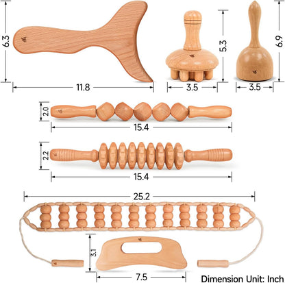 PYSEAN 7-Piece Wooden Massage Tool Kit, Manual Body Massager Set with Natural Wood Tools for Back, Legs, Arms & Shoulders