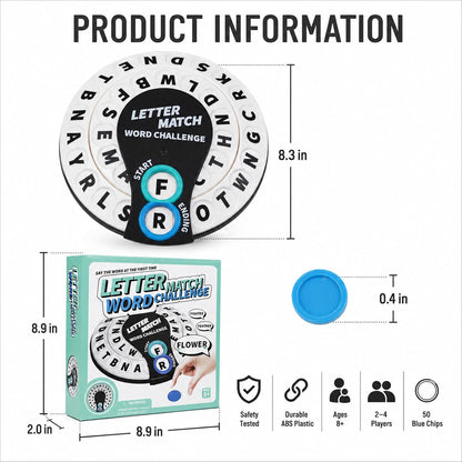 FunTotem Letter Match Word Challenge, Family Word Association Game for Kids & Adults, First Letter Last Letter Challenge with Dual Spinning Wheels, 2-8 Players, Ages 8+, Blue