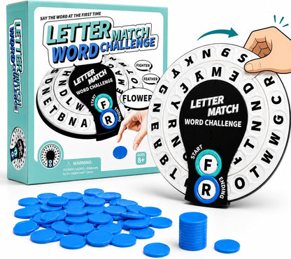 FunTotem Letter Match Word Challenge, Family Word Association Game for Kids & Adults, First Letter Last Letter Challenge with Dual Spinning Wheels, 2-8 Players, Ages 8+, Blue