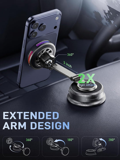 25W for Magsafe Car Mount Charger,Vacuum Wireless Car Charger Long Arm Magnetic Wireless Car Charger with 360° Rotating Phone Holder,Cooling Fan,Compatible with iPhone 18-12 Series