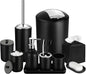 Black Bathroom Accessories Set, 10Pcs Bathroom Accessory Set with Trash Can, Soap Dispenser and Toothbrush Holder, Soap Dish, Cotton Ball & Qtip Holder, Toilet Brush Holder, Tissue Box Cover