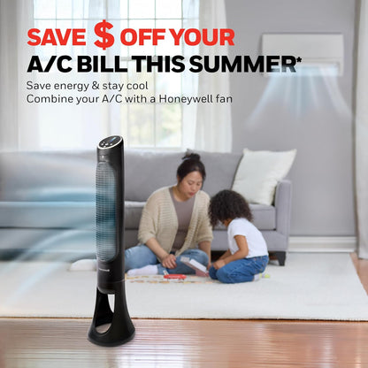 Honeywell QuietSet Whole Room Tower Fan, Oscillating Tower Fan with Remote, Black, HYF290B