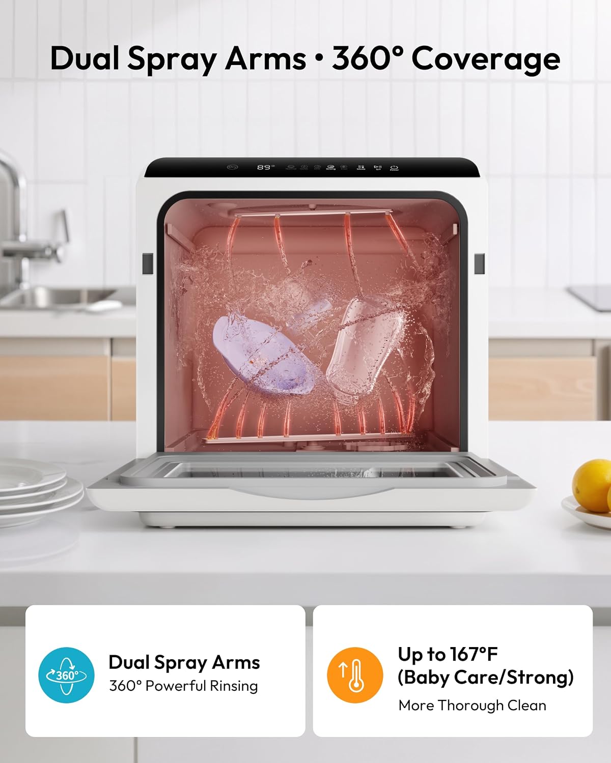 EUHOMY Countertop Dishwasher Portable, 6 Programs with 40 dB, No Hookup