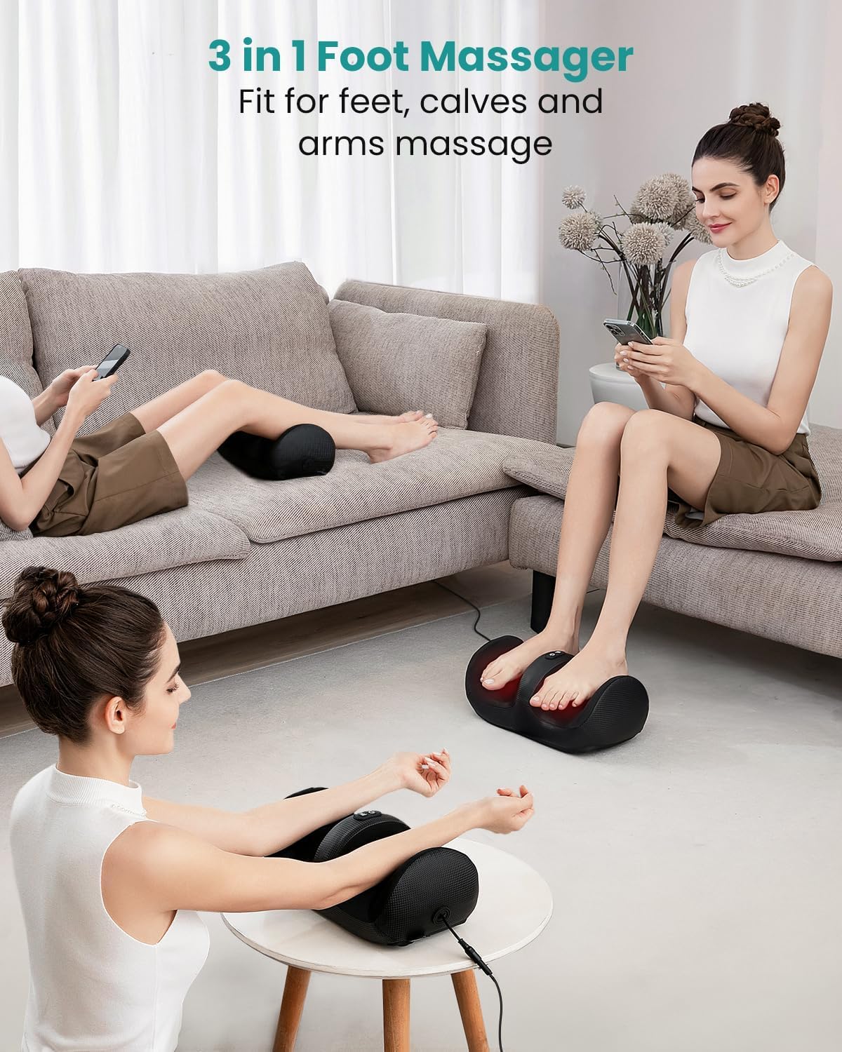 Nekteck Foot Massager with Heat & Foot Roller, Shiatsu Calf and Leg Massager, Portable Foot Massage Machine with Adjustable Intensity and 15-Minute Timer