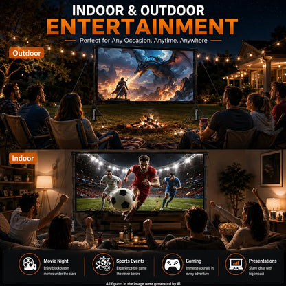 TOWOND 120-Inch Outdoor Projector Screen with Stand, 16:9 Portable HD Foldable Movie Screen, 4K/1080P Front & Rear Projection Screen with Carry Bag, Wind Anchor Kit