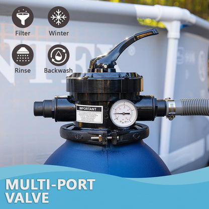 XtremepowerUS 13" Sand Filter Pump System for Above Ground Swimming Pools, 2400 GPH, 0.75 HP Pump, 4-Way Multi-Port Valve, Up to 10,000 Gallons