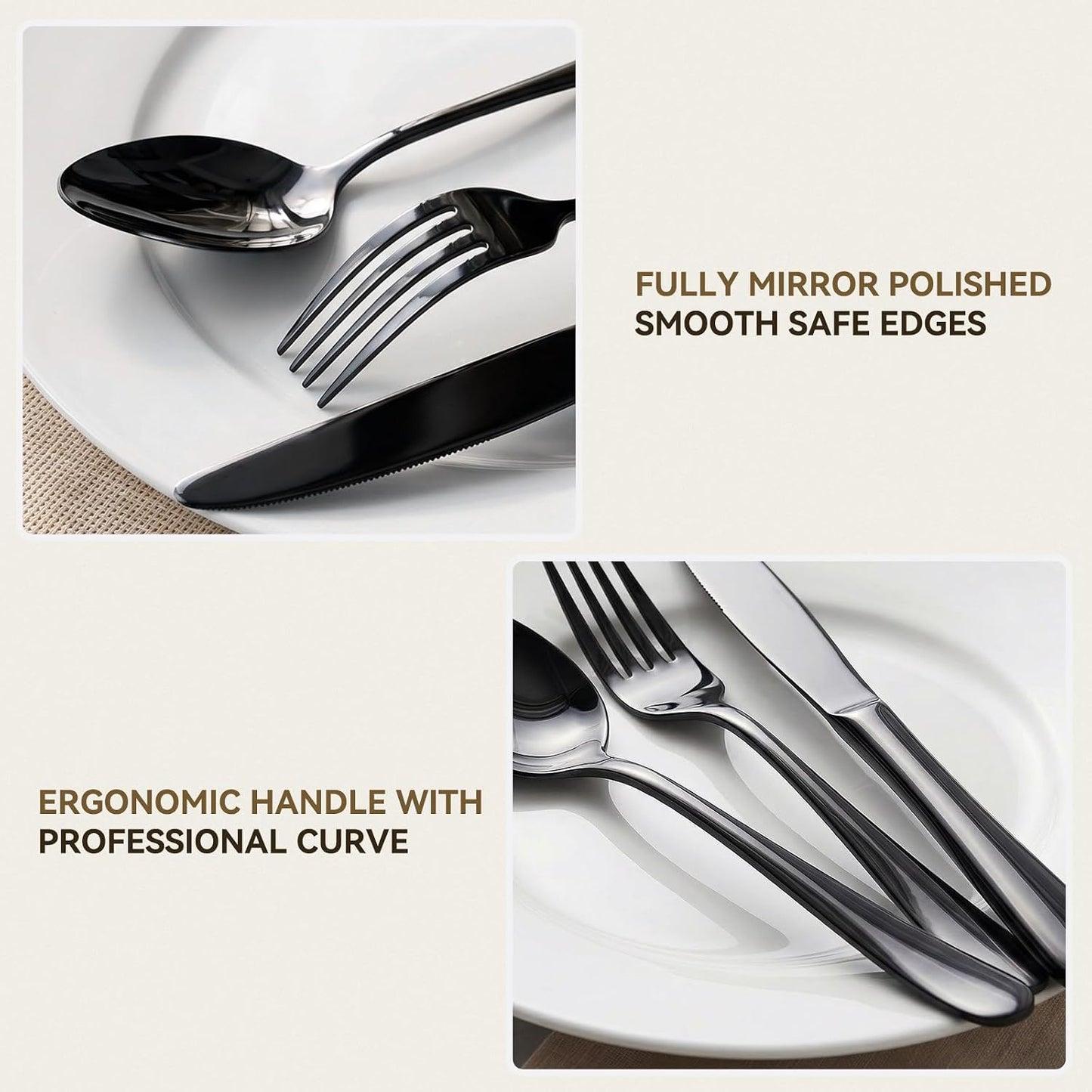 48 PCS NO-FADING Black Silverware Set with Steak Knives, Flatware for 8 Titanium Black Finish, Rust Resistant, Food-Grade Stainless Steel Cutlery Utensils Set, Mirror Polished & Dishwasher Safe